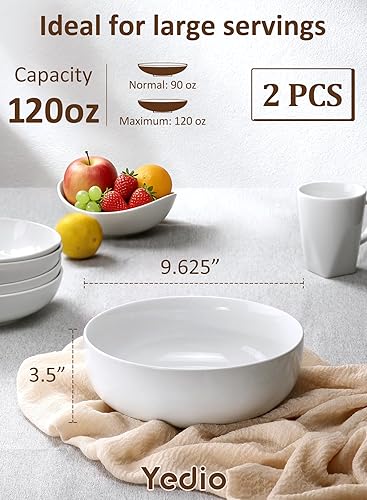 Miniatura 2 de Yedio Pasta Serving Bowls 120 Ounce 9.7” Large Serving Bowls, Porcelain Salad Bowls for Kitchen, Big White Soup Bowls, Oven Dishwasher Safe, Set of 2