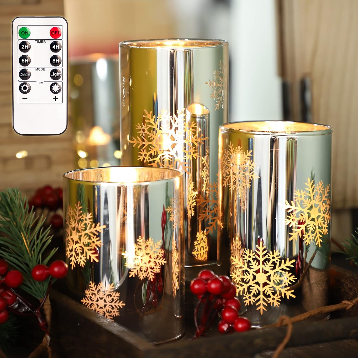 FLAVCHARM Snowflake LED Flameless Candles with Remote and