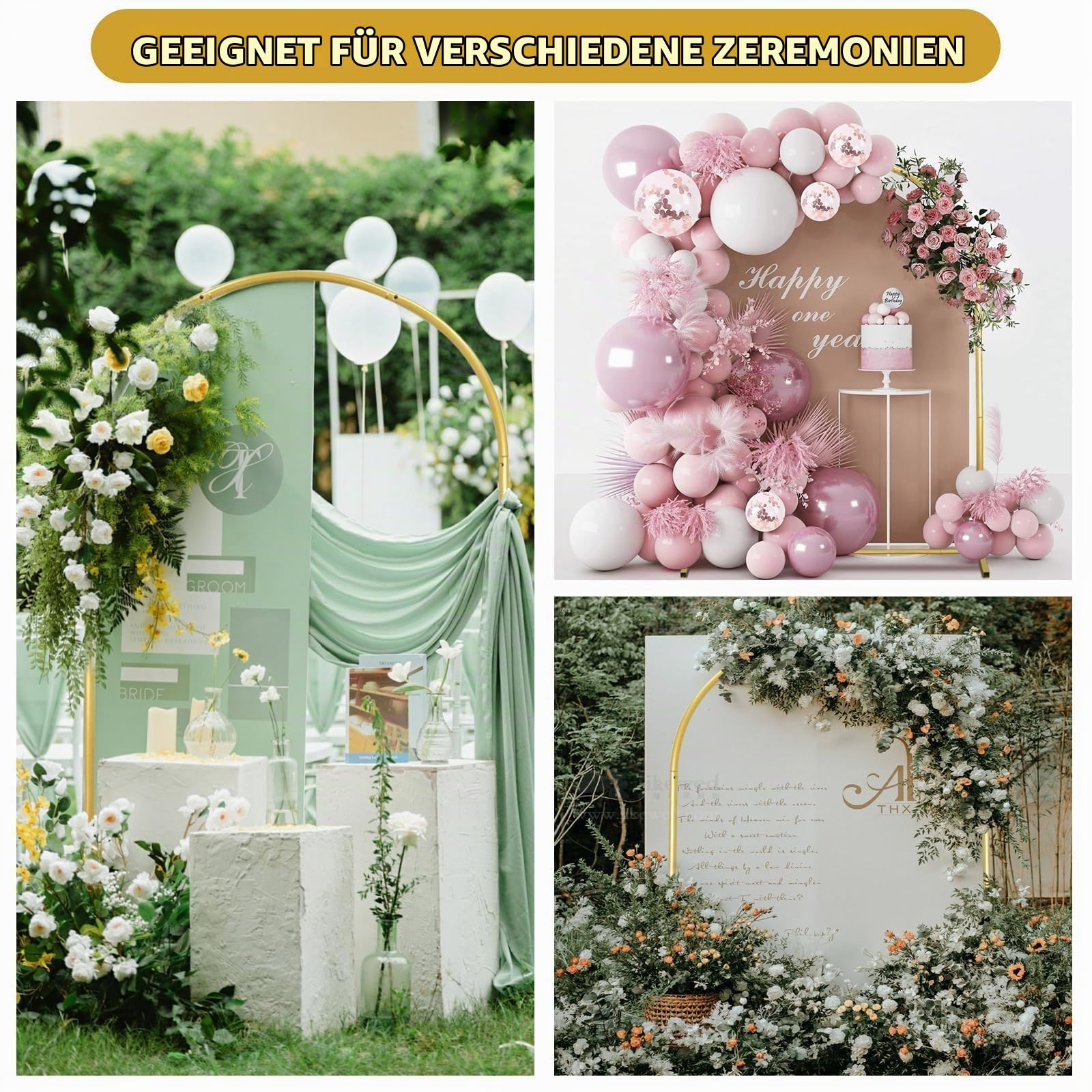 1,8 m Hochzeitsbogen Metall Ballonbogen Ständer für Party Deko | Hochzeit Bogen Hintergrund Rahmen für Hochzeit, Geburtstag, Graduierung, Jahrestag Studio Hintergrund Dekoration (0,8x1,8m)