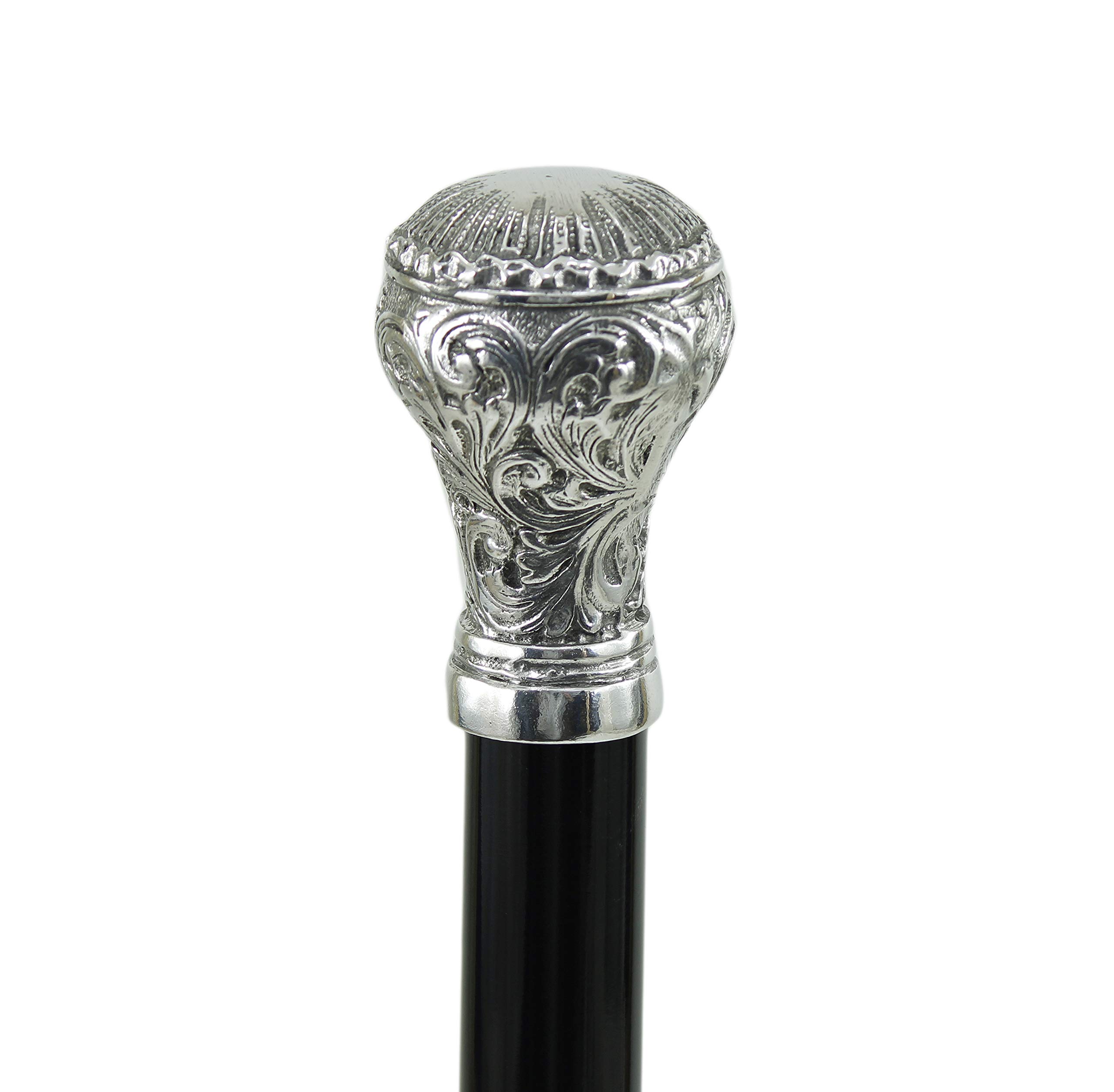 Bastone da Passeggio Artigianale Cavagnini in Legno di Negro, Maniglia Metallica Cesellata - Elegante per Cerimonie, Regalo per Uomo e Donna - Altezza 97 cm, Portata 135 kg - Fatto a Mano in Italia