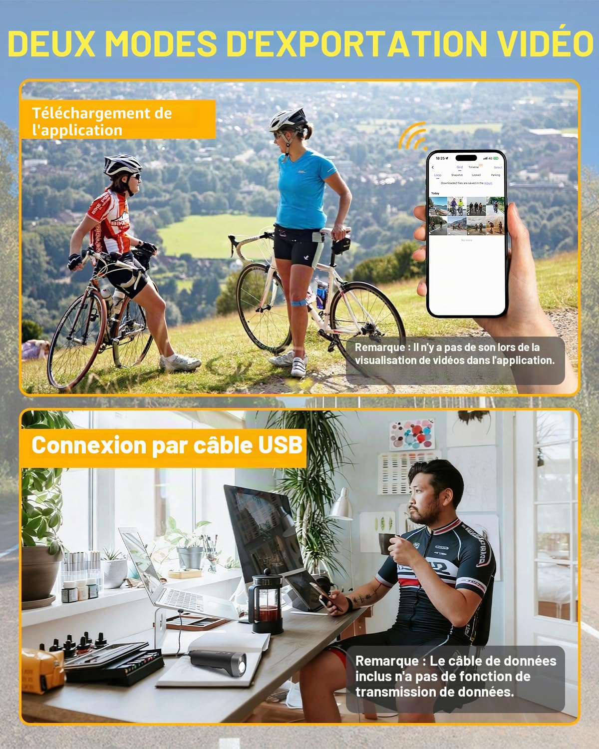 1080P HD Caméra Moto Embarquée Caméra Velo Guidon Camera Velo Route WiFi avec Support d'angle Réglable Grand Angle 140° avec Lumiére Carte 64GB et 2600mAh Batterie Rechargeable