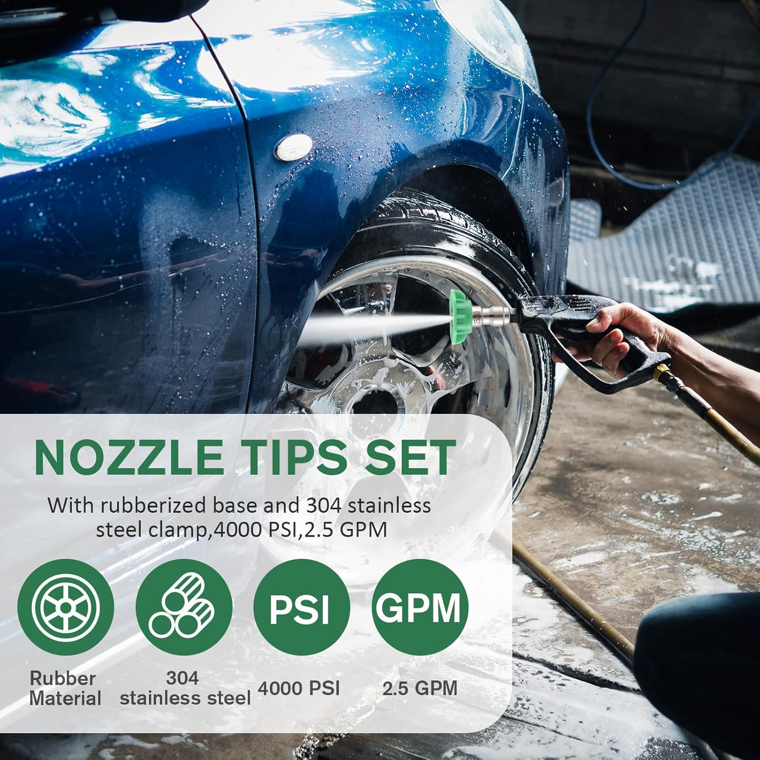 MorningRo 10 Pcs Pressure Washer Nozzle Tips 1/4 Inch Quick Connector 2.5 Gpm 4000 Psi Power Washer Spray Tips Set for Home Car Patio Driveway (Green)