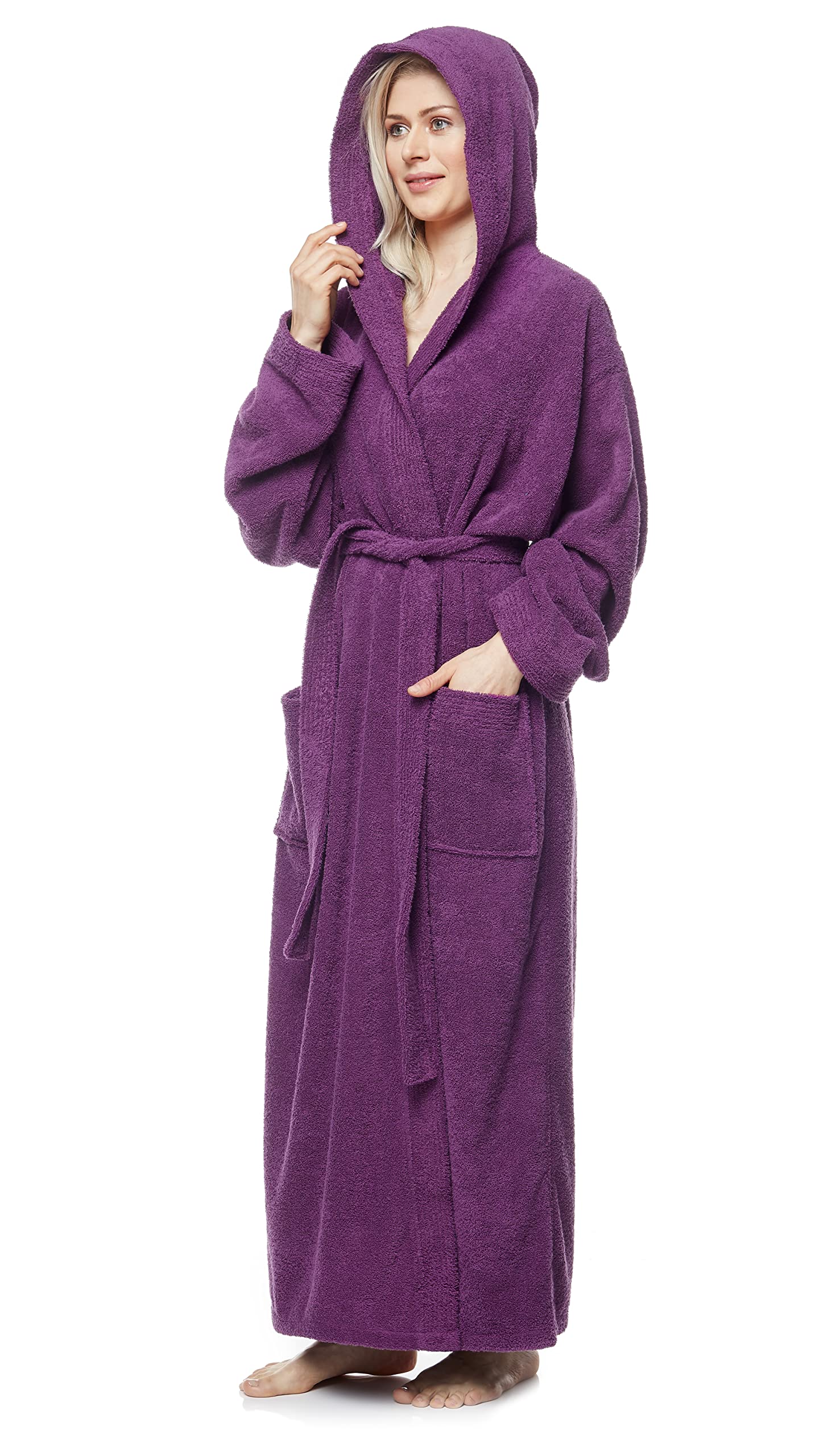 Bata de baño de algodón turco con capucha estilo Pacific para hombre Morado ciruela M
