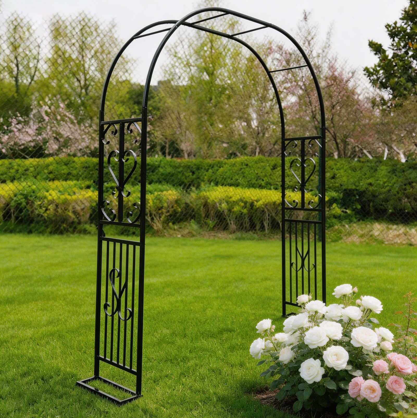 Errtsdb Metal Arch,heavy duty garden arch for climbing plants Climbing Roses, Vines | Rust-Resistant, Weatherproof Outdoor Archway with Easy Assembly, Black/A/260x40x230cm