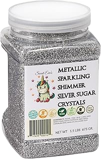 METALLIC SPARKLING SHIMMER SILVER SUGAR CRYSTALS - Dairy Free,Gluten Free,Egg Free,Vegan,Soy Free,Nuts Free,Kosher,Cookies,Cupcakes,Cakes,Decorating,Baking,Topping,Cocktail Sugar,Bulk Candy,Sprinkles