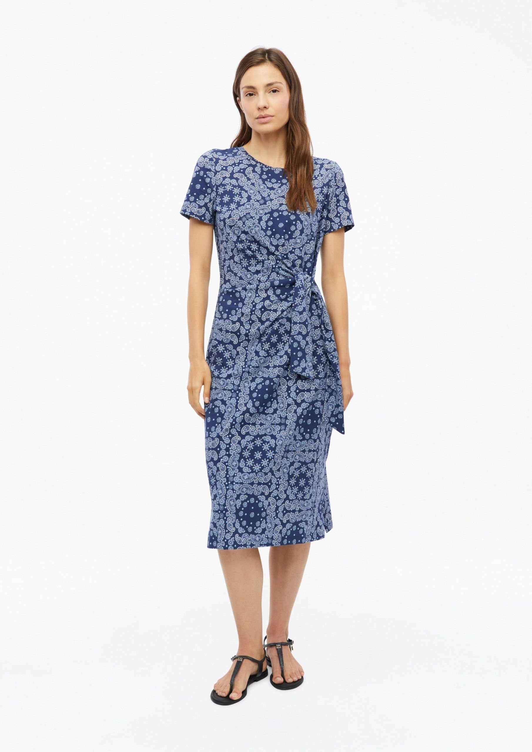 s.Oliver Damen Midi-Kleid – Regular Fit, Jersey, All-Over-Print, Knotendetail