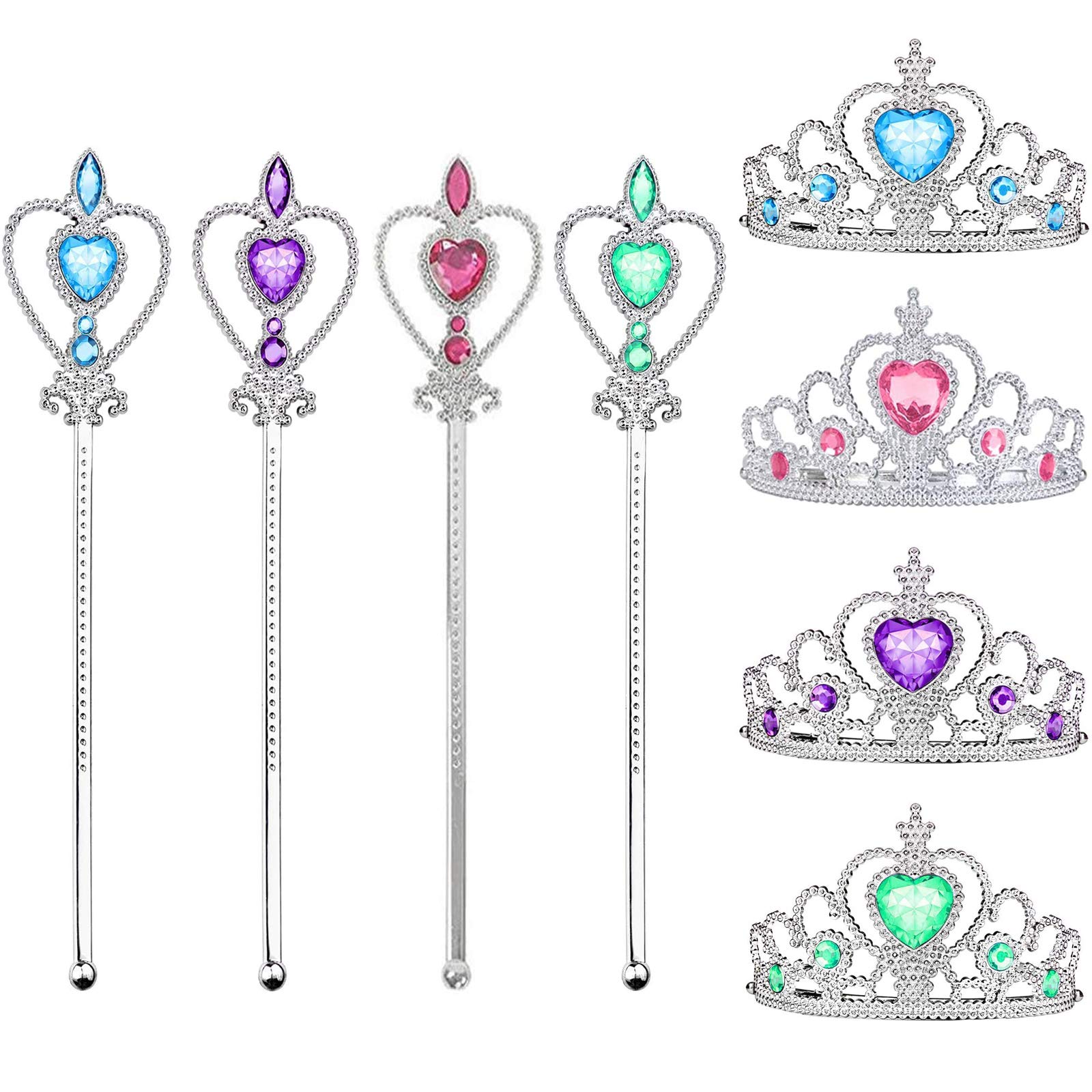 Eterspr 4 PCS Princess Tiara, Crown Dress Up, Wand Rhinestone Crown, Crown, Scepter, for Holiday Decoration, Role Playing, Theme Parties