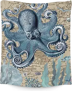 Mercuryelf Octopus Throw Blanket - Soft, Fuzzy & Warm - 50x60 Inches Flannel Blankets for Living Room, Sofa - Vintage Throws Gift for Teens
