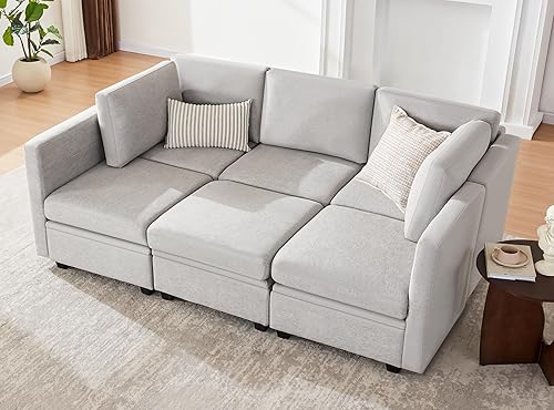 Sofá cama modular seccional, sofá cama reversible, sofá cama modular de 6 asientos con almacenamiento y diván, sofás para sala de estar, gris claro