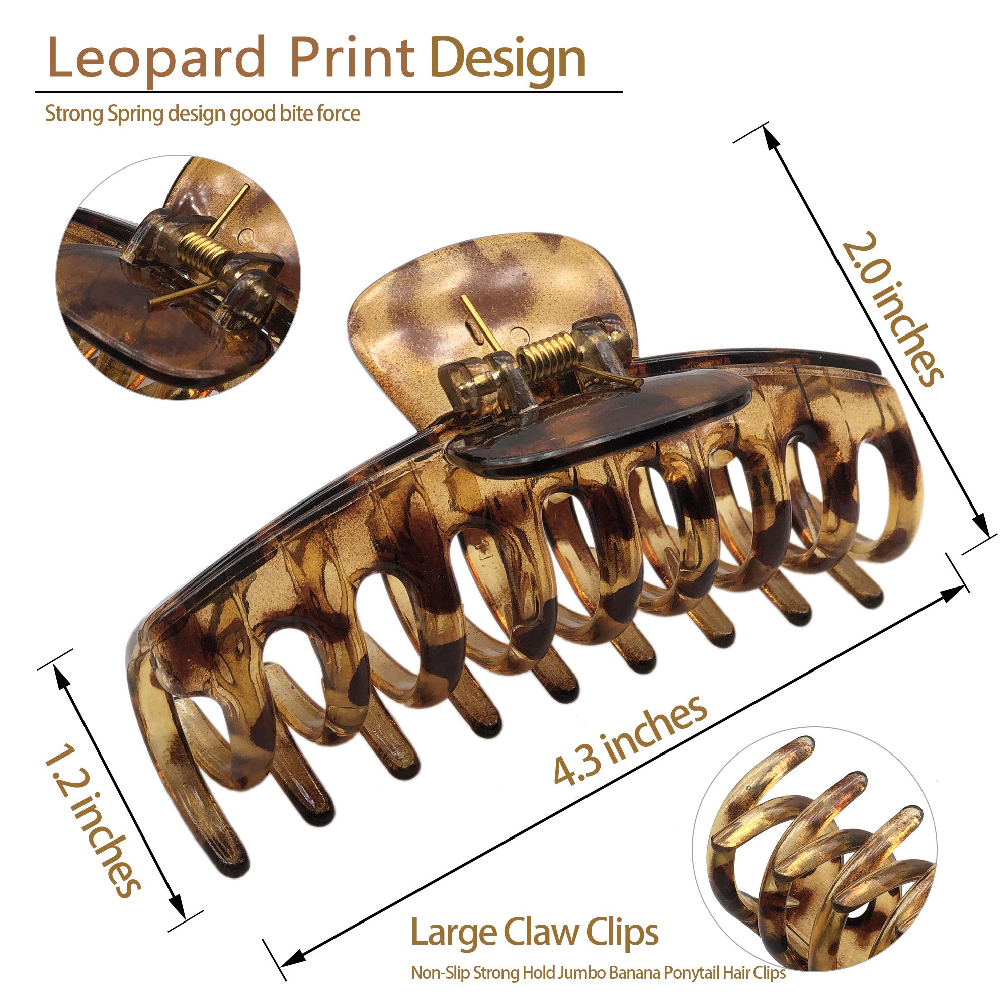 12 Acrylic Hair Claw Clips Non Slip Hold Clamps Bulk Leopard Print Barrettes Leopard Print Hair Claw Clip Medium Square Strong Hold Hair  main image 3
