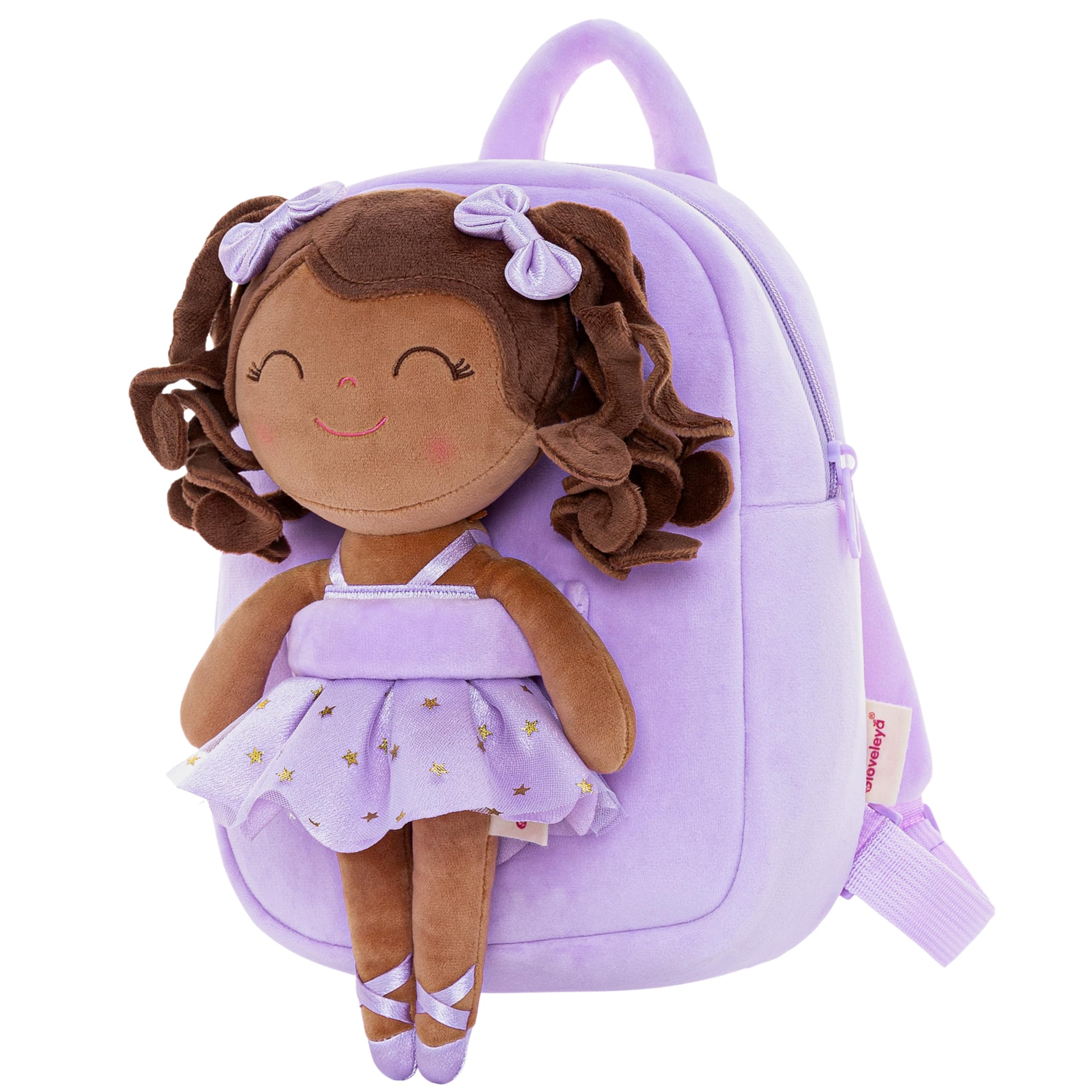 Gloveleya Toddler Backpack Baby Ballerina Girl Gifts Plush Curly Hair Ballet Backpack - Black Purple 9 inches