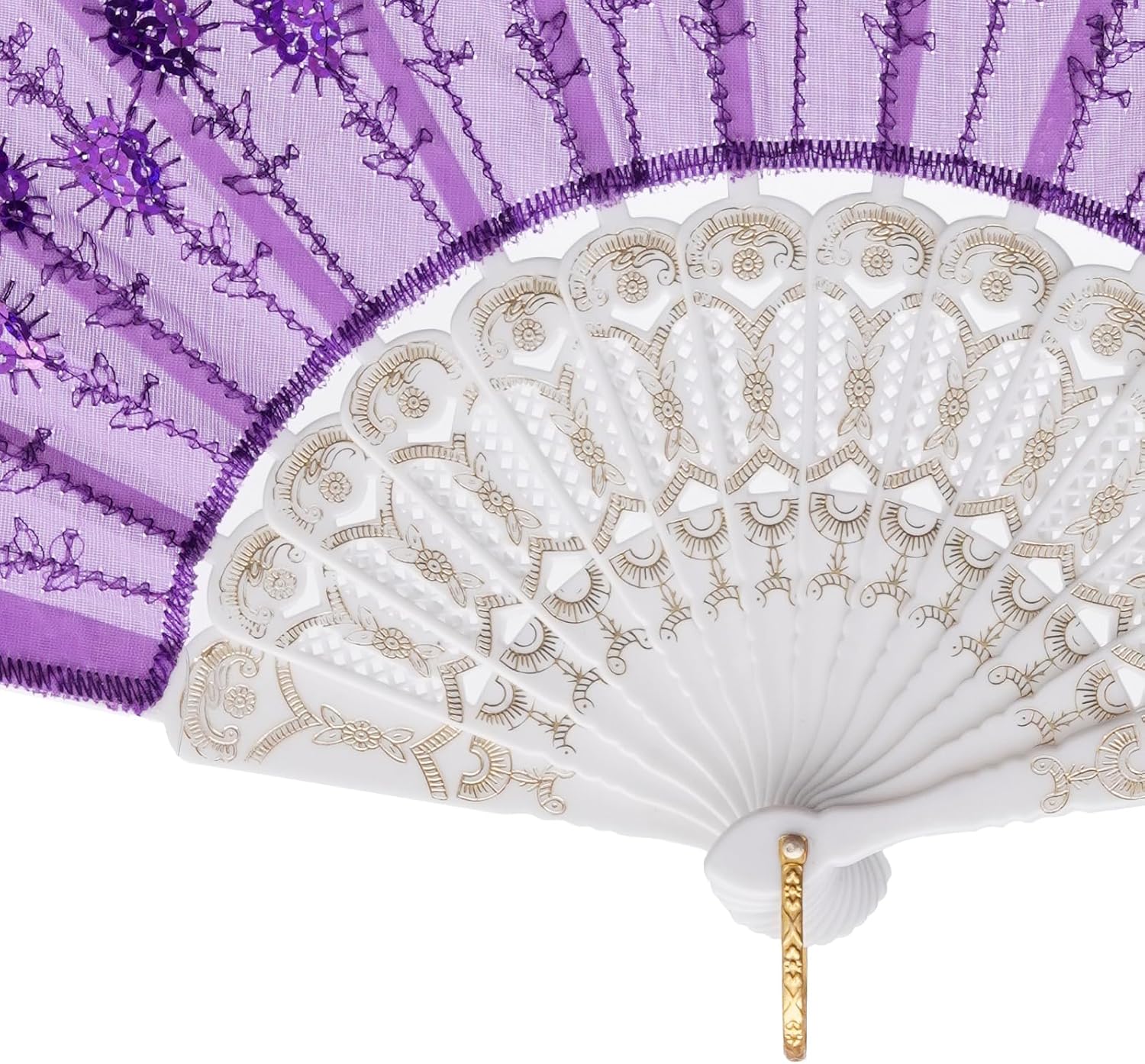 QIRMIZI 30 PACK Fabric Folding Handheld Fans, Perfect for Weddings, Parties, and Dancing,Purple