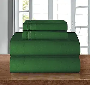 Elegant Comfort Luxury 1500 Premium Hotel Quality Microfiber 4-Piece Sheet Set - Wrinkle Resistant, All Around Elastic Fitted Sheet, Deep Pocket up to 16", California King, Hunter Green