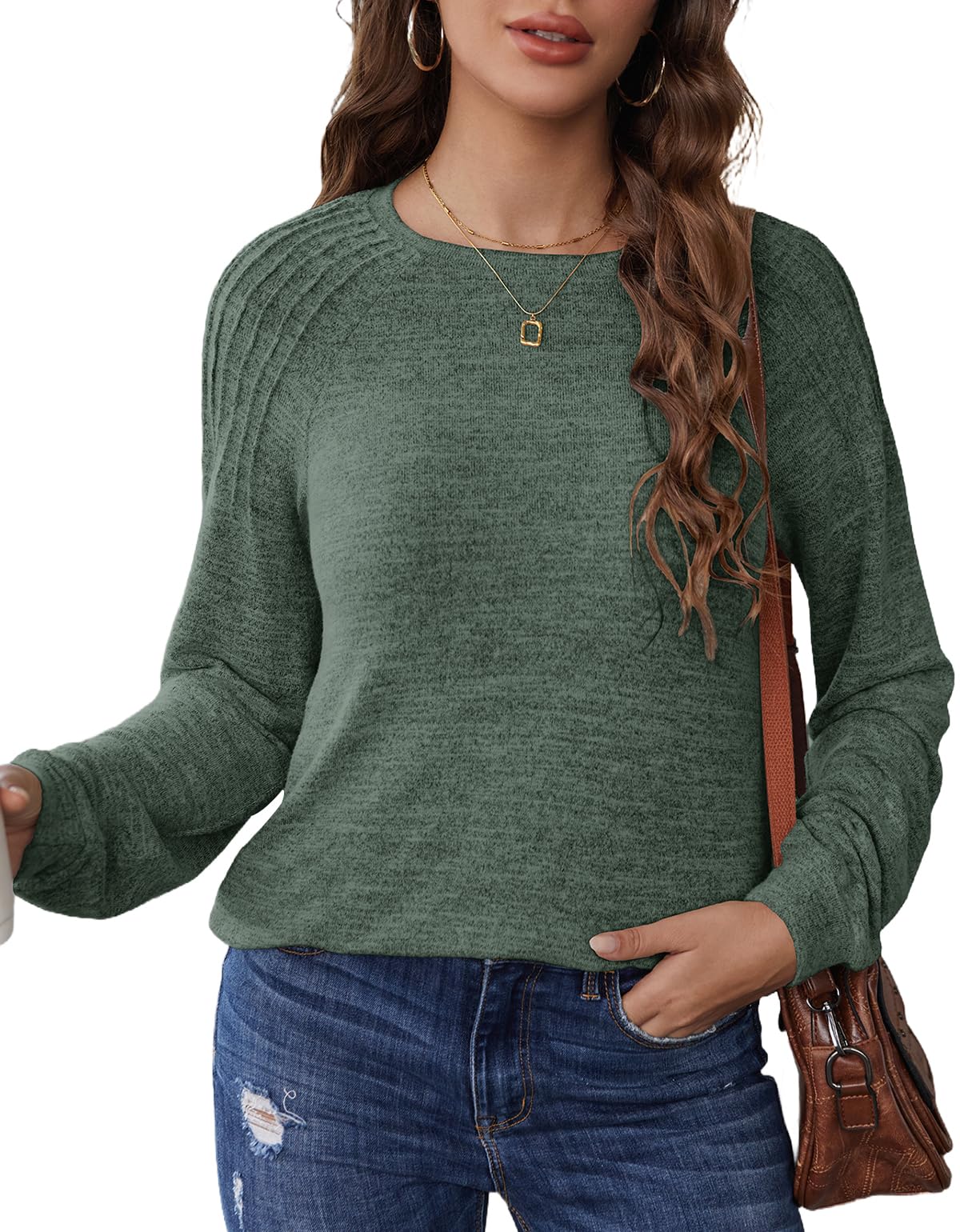 Teepie Sweatshirts for Women Trendy Crewneck Pleated Tunic Shirts Long Sleeve Fall Tops Fashion 2024