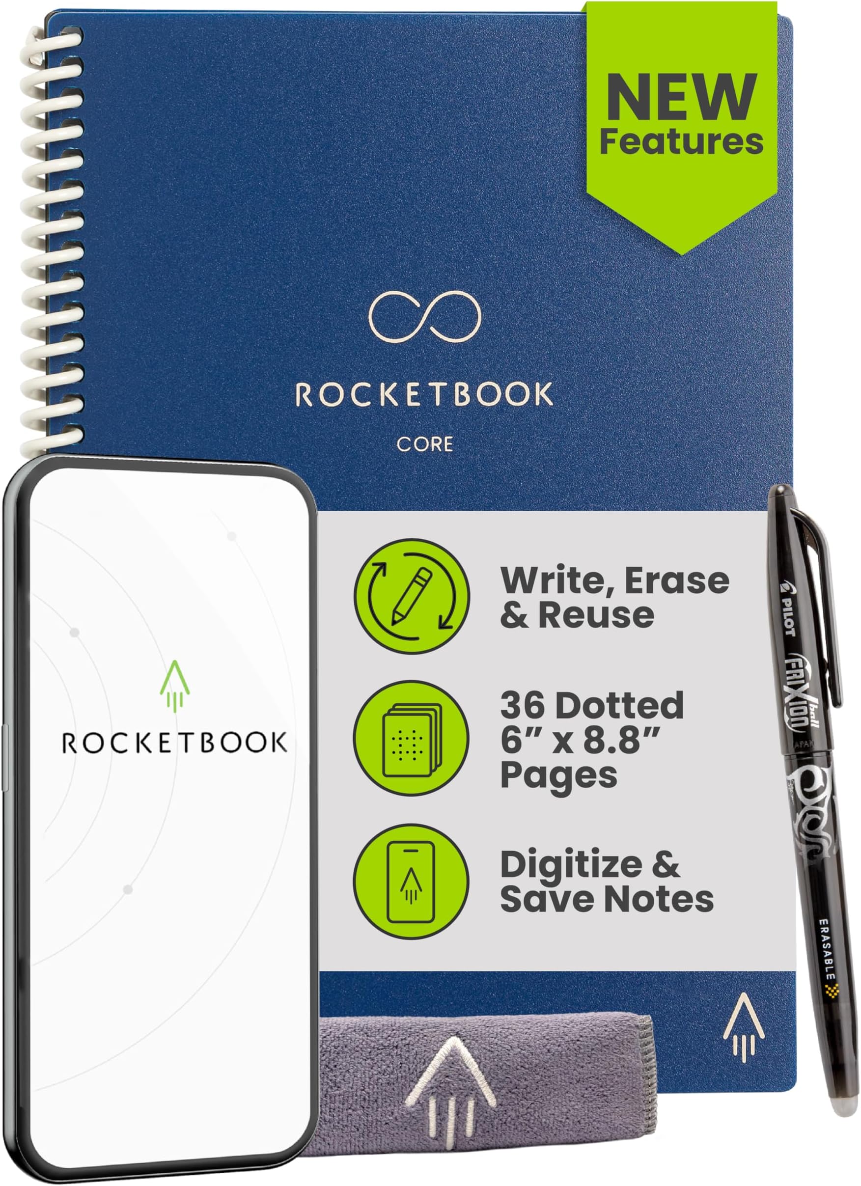 Core Reusable Smart Notebook, Dot Grid Pages For School, Work and Creative Projects, Executive Size 6x8.8, Blue - Premium