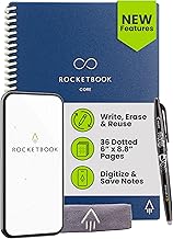Rocketbook New Core Reusable Spiral Notebook, Executive Size 6x8.8, Navy Blue - Dotted Pages, App-Connected, Erasable, Durable Cover, Ideal for School, Work, and Creative Projects