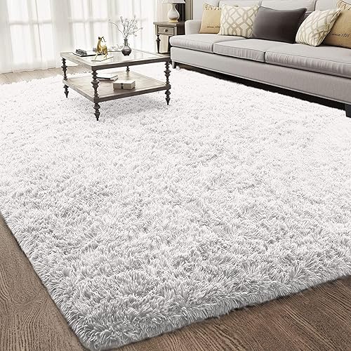 Ophanie 6x9 Rugs for Living Room, White, Large Fluffy Fuzzy Plush Shag Comfy Soft, Non-Slip Indoor Floor Carpet, for Kids Boys Girls Dorm, Room, 3-