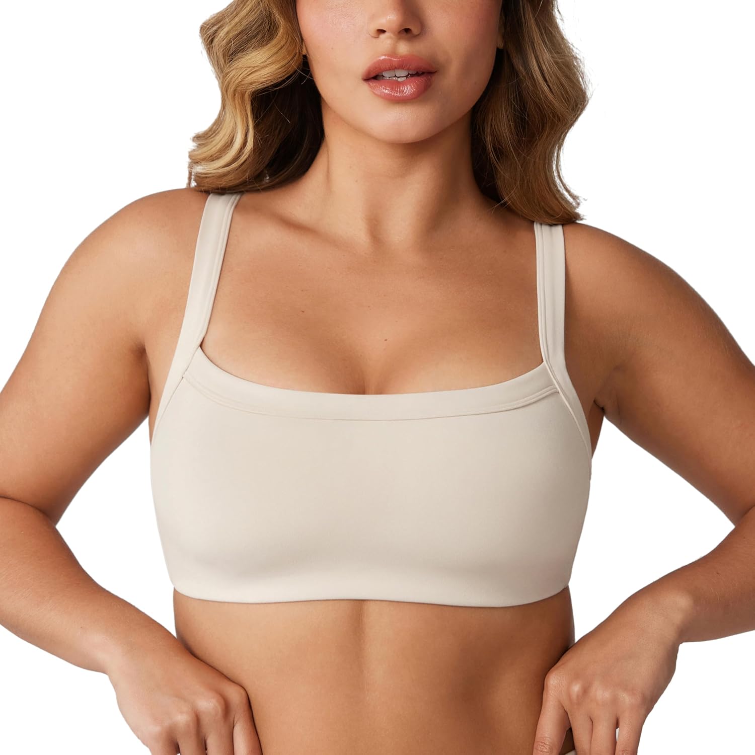 Hugcurve Adjustable Sports Bra Square Neck Wireless Padded Yoga Workout Tops