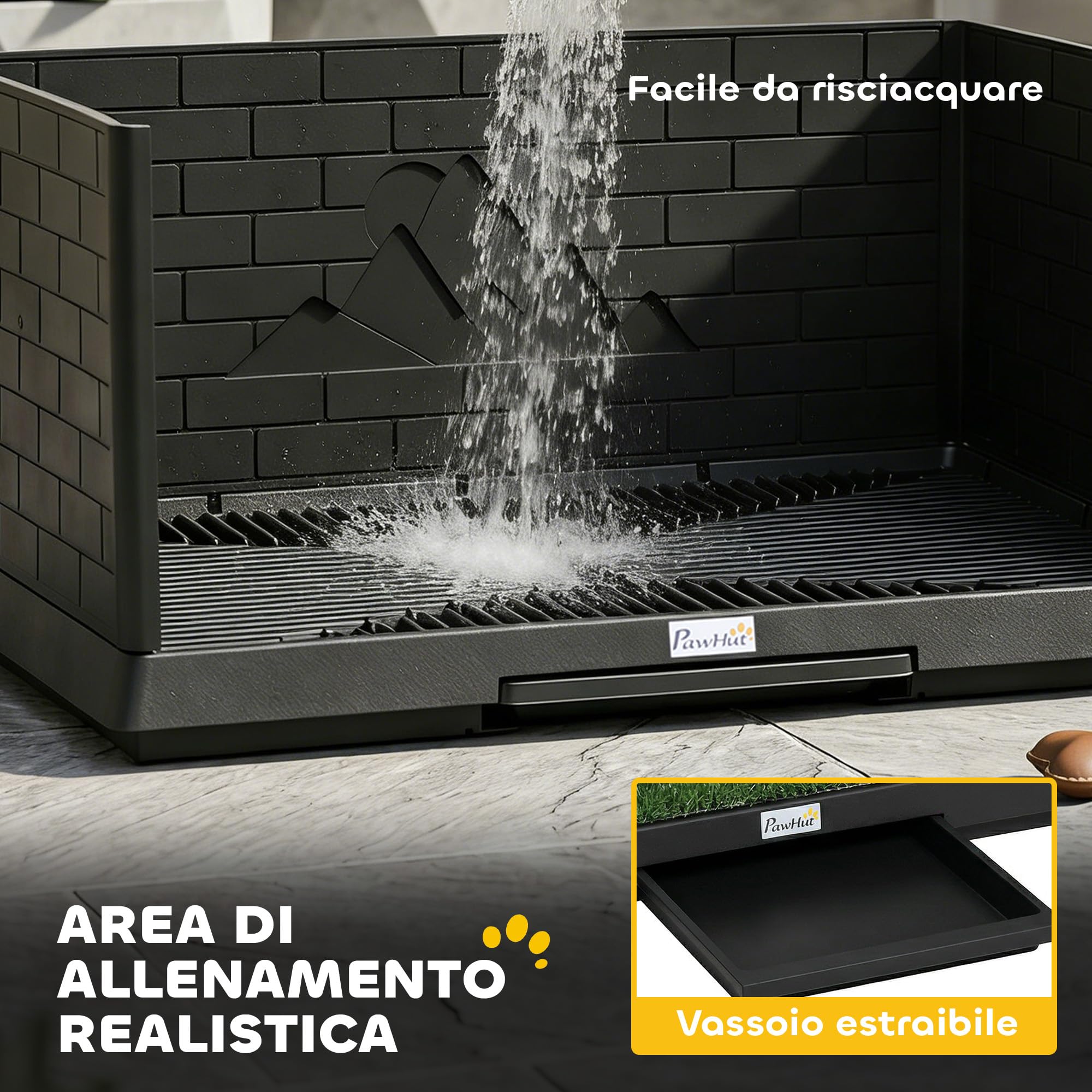 PawHut Lettiera per Cani con Prato Sintetico e Pareti Alte, Toilette per Cani con Vassoio Estraibile per Addestramento Cuccioli, per Interno ed Esterno, 75x51x36.5 cm