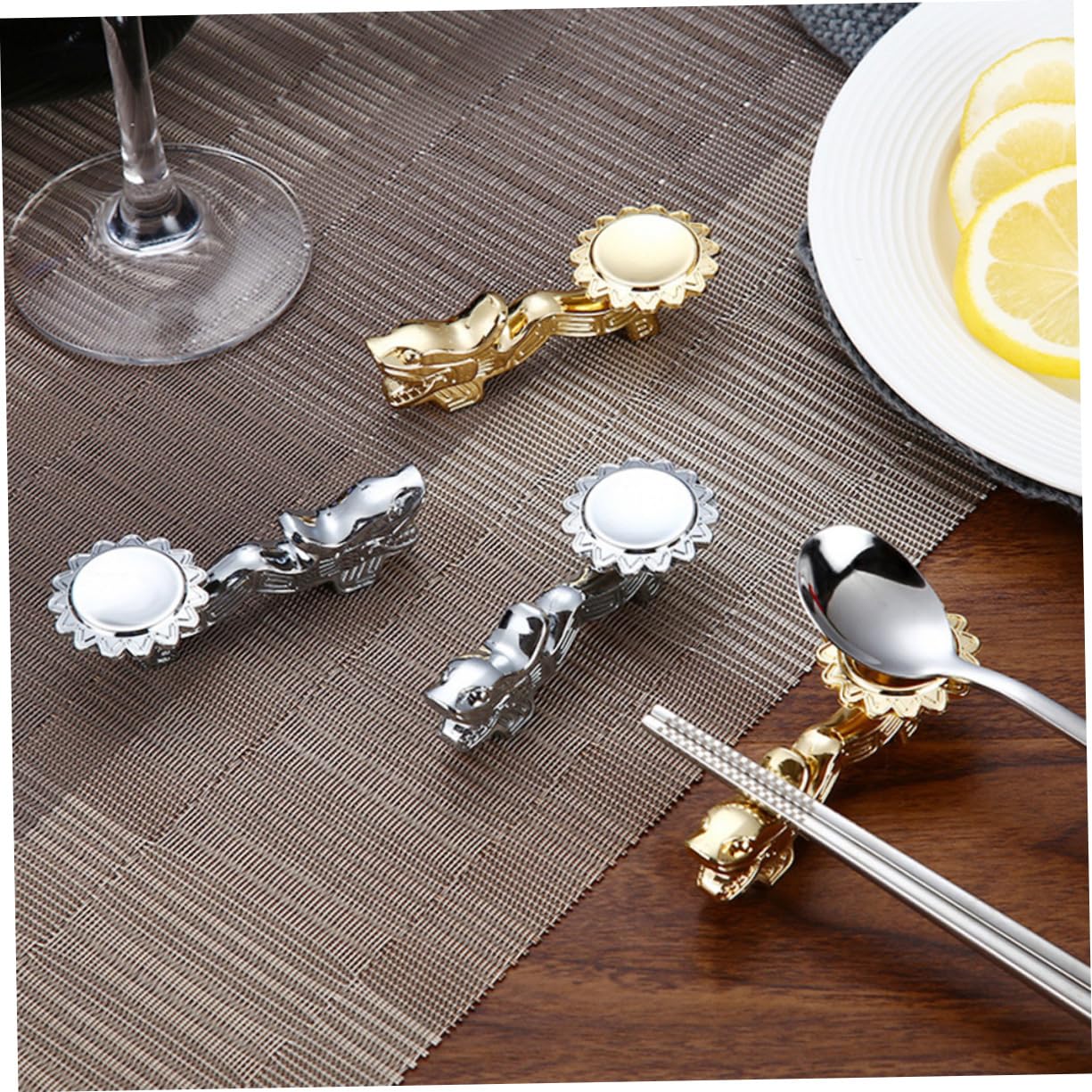 MRKU Repose-Baguettes, Porte-Baguettes, Support pour Baguettes de Restaurant, 3 pièces, Coussin, Support pour ustensiles de Cuisine, Motif Dragon, Support pour Fourchette