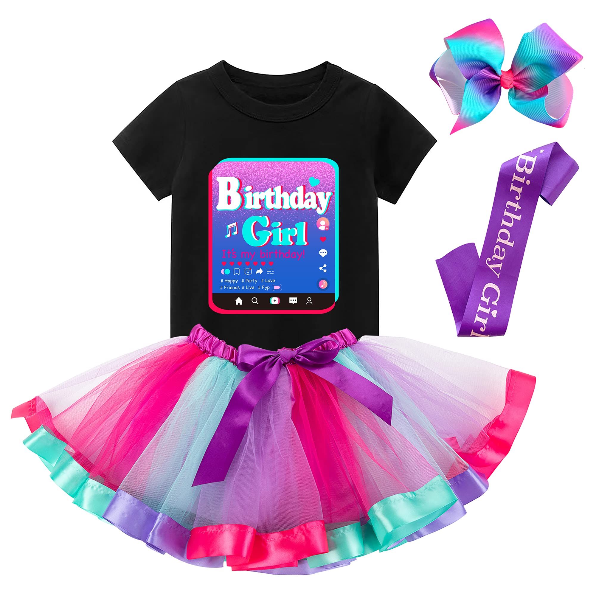 Tutu and SianBirthday Girl Outfit Party Costume – Hair Bow, Shirt, Tutu Dress, Satin Sash