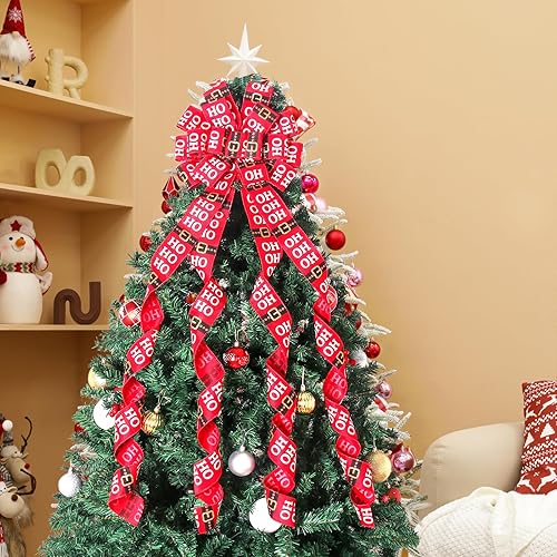 Miniatura 44 de Decoración para árbol de Navidad, lazo grande verde para árbol de Navidad, lazos de regalo de poliéster con puntos rojos y verdes, lazos de regalo