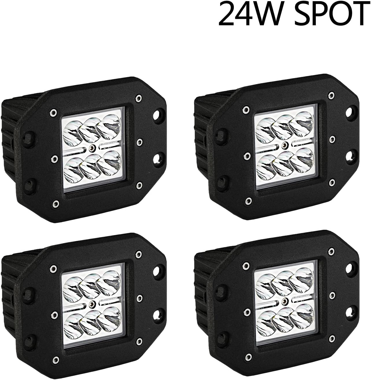 Lumitek 4X 24W LED Work Light Spot Beam Cube Light Driving Fog Lights Off Road Led Lights Flush Mount for Off-road Vehicle, ATV, SUV, UTV, 4WD