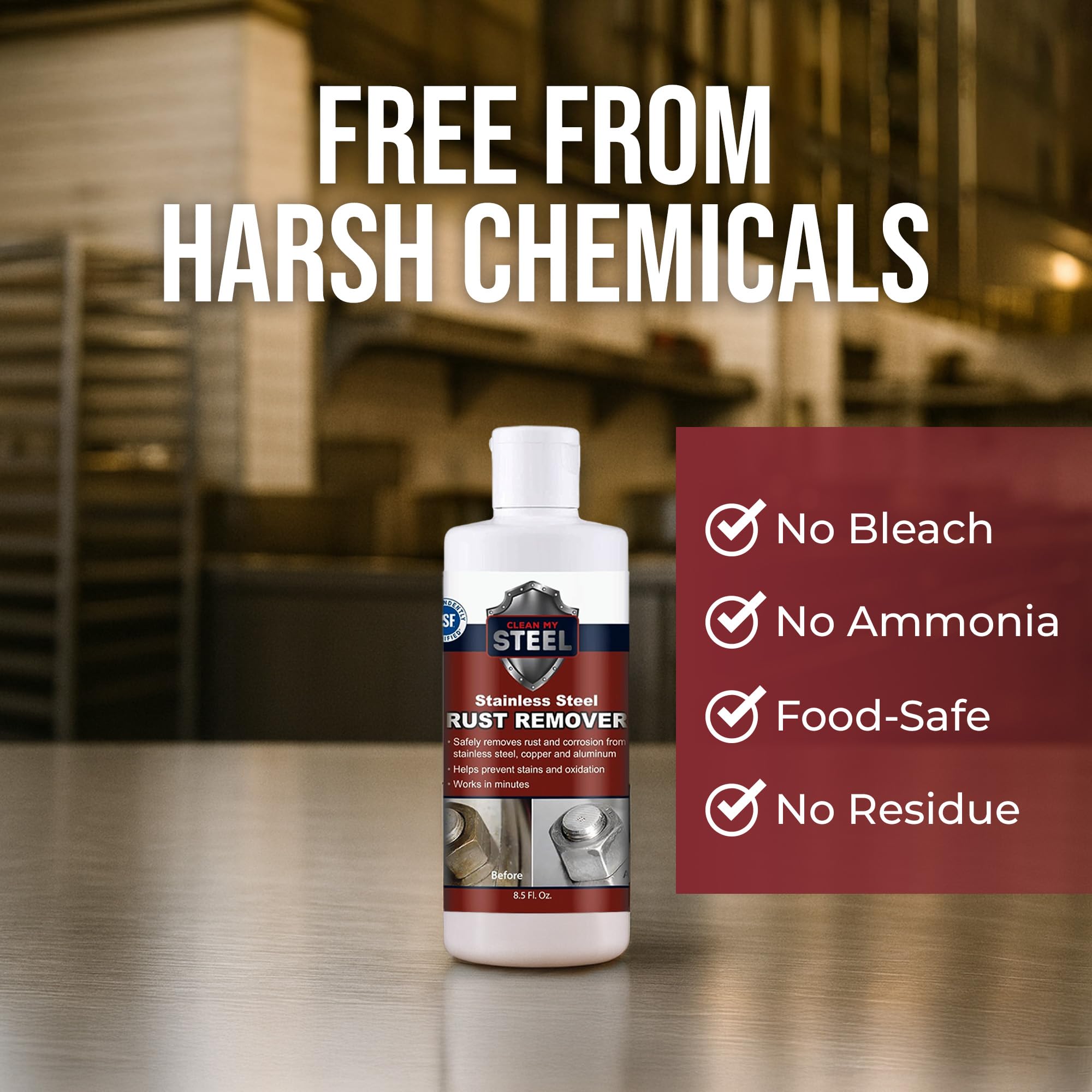 CLEAN MY STEEL Crema removedora de óxido de acero inoxidable de 8.5 onzas | Crema eliminadora de óxido certificada NSF. Seguro para electrodomésticos y fregaderos