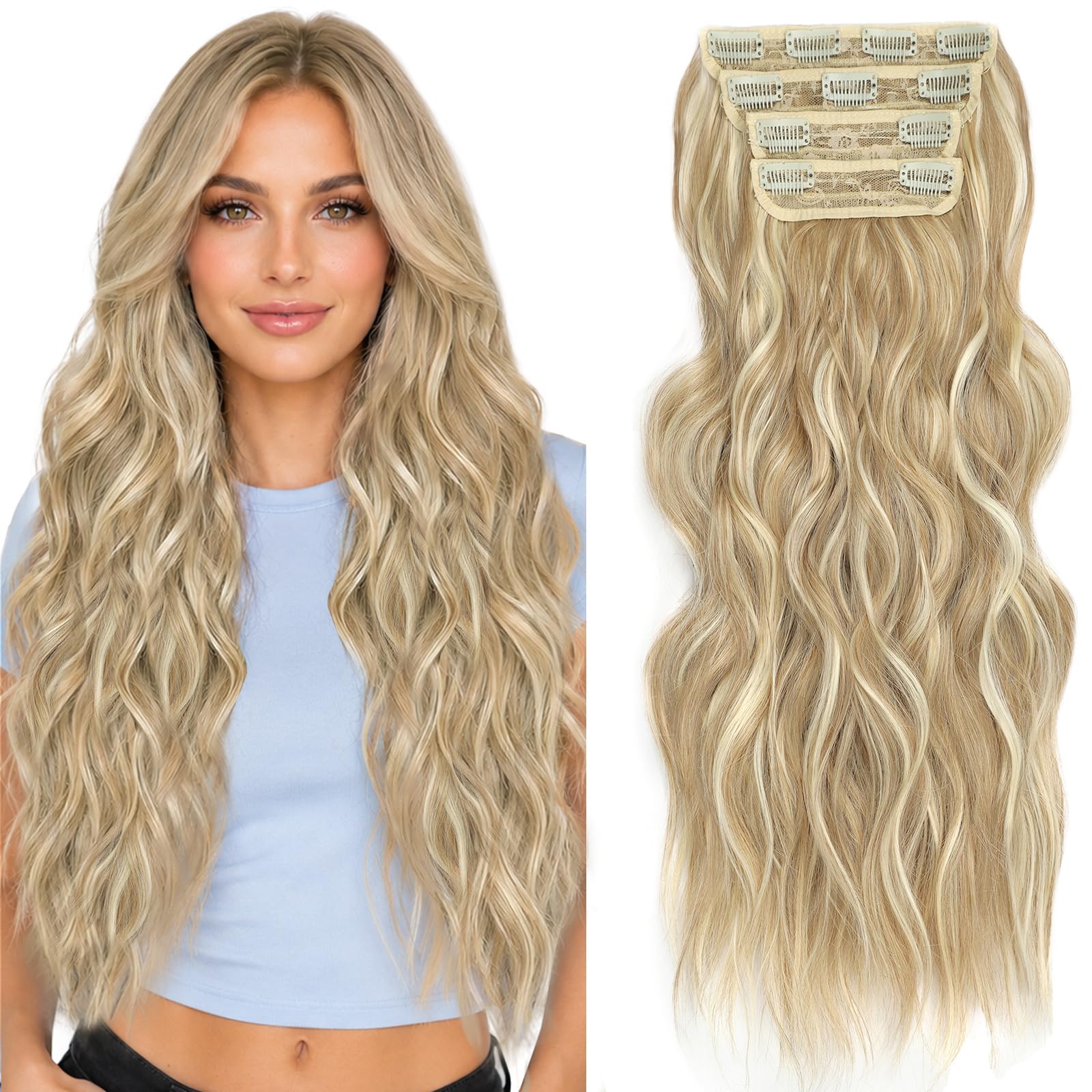 Amazon.com : ALXNAN Clip in Long Wavy Synthetic Hair  display picture 1