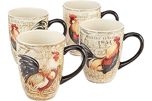 Certified International Gilded Rooster Set of 4 Mugs