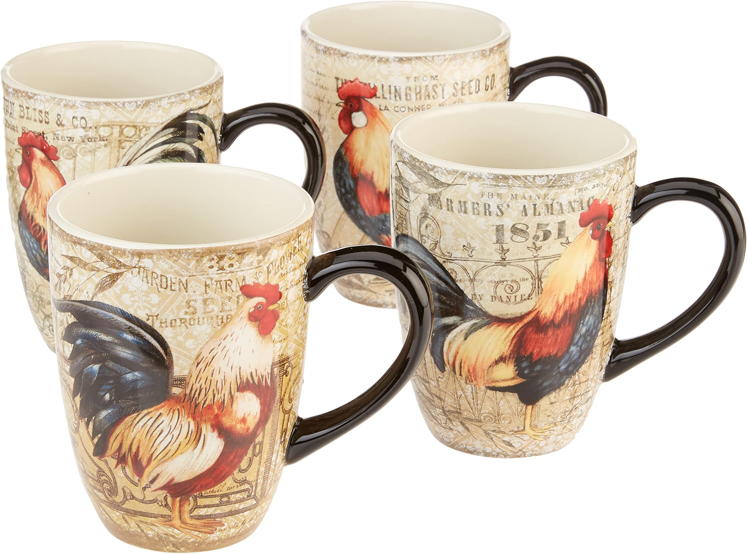 Gilded Rooster Set/4 Mug 20 oz., Assorted Designs,One Size, Multicolored,23652SET4
