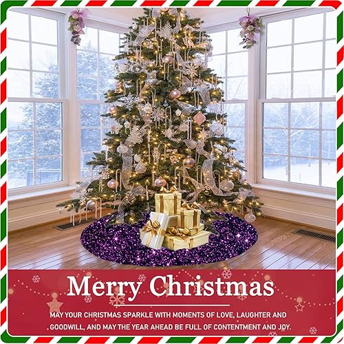 Miniatura 22 de Falda negra para árbol de Navidad de 46 pulgadas, falda de árbol de lentejuelas de terciopelo para árboles grandes, falda de árbol de Navidad