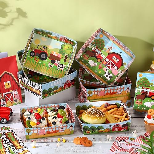 Miniatura 2 de Zhehao 36 piezas de suministros para fiestas temáticas de animales de granja, bandejas de alimentos desechables de 5 libras, granero grande, nachos,