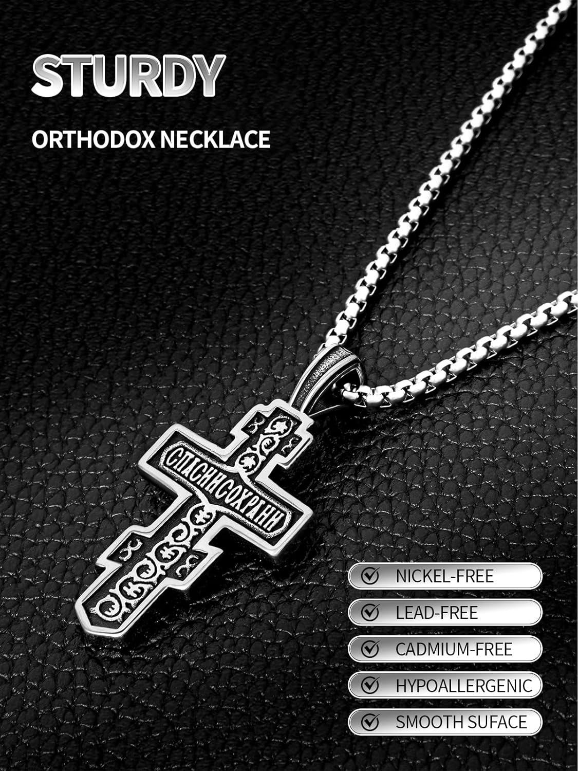 Orthodox Cross Necklace for Men Women - Vintage Byzantine Crucifix Pendant, Stainless Steel Religious Christian Jewelry - Image 3