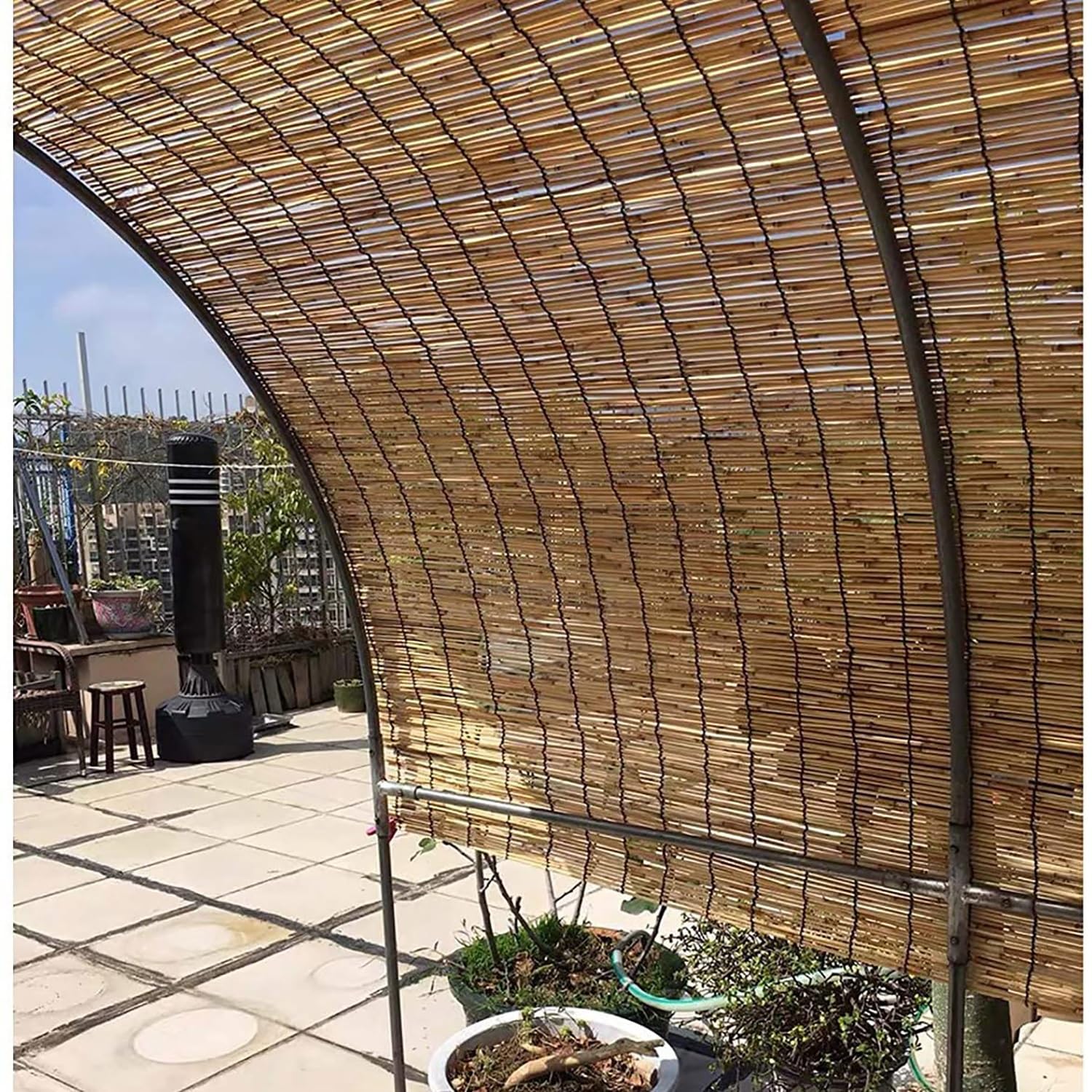 Bamboo Privacy Panel, Natural Reed Fence, Pergola Shade Cover Canopy, Decorative Garden Fencing Divider for Outdoor Backyard Patio Balcony(4.3x9.8ft/131x300cm)