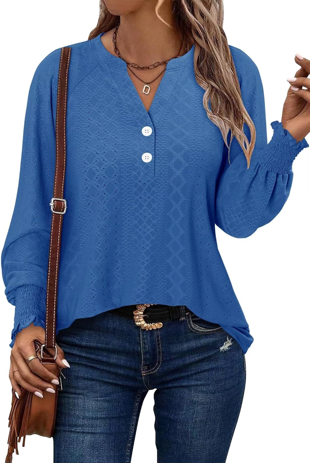 Magritta Womens Blouses Fall Tops Casual Long Sleeve Work Shirts Dressy V Neck Button Up Tunic Tshirts - Image 3