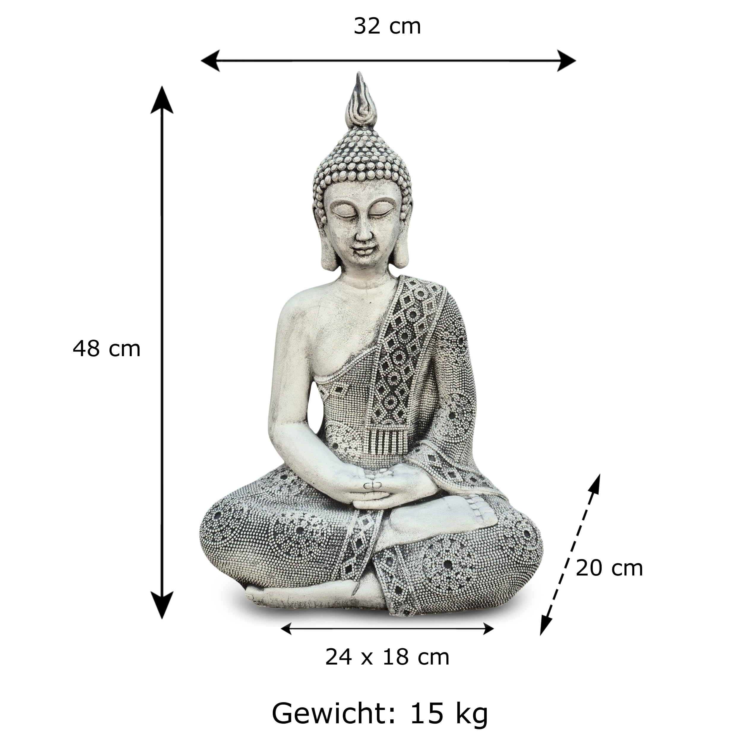 gartendekoparadies.de Statue de Bouddha thaïlandaise pour jardin, en pierre artificielle, 49 cm de hauteur, 16 kg, résistante au gel (Noir)