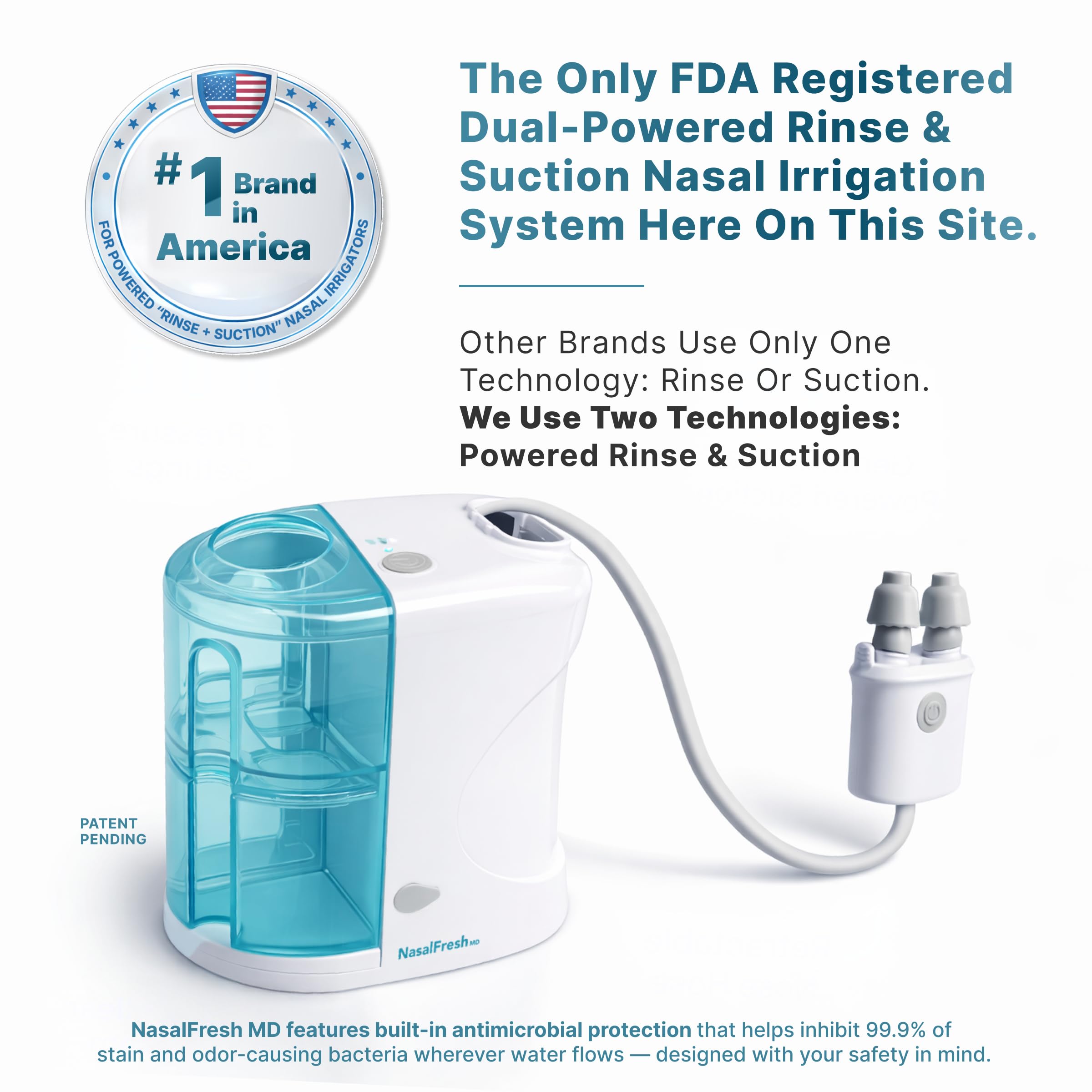 NASALFRESH MD - Dual Powered Nasal Irrigation System Sinus Rinse and Wash | Nasal Decongestant & Snoring Relief 30 Saline Packets 2 Sets of Nose Pillows Rechargeable Multi-User product thumbnail 5