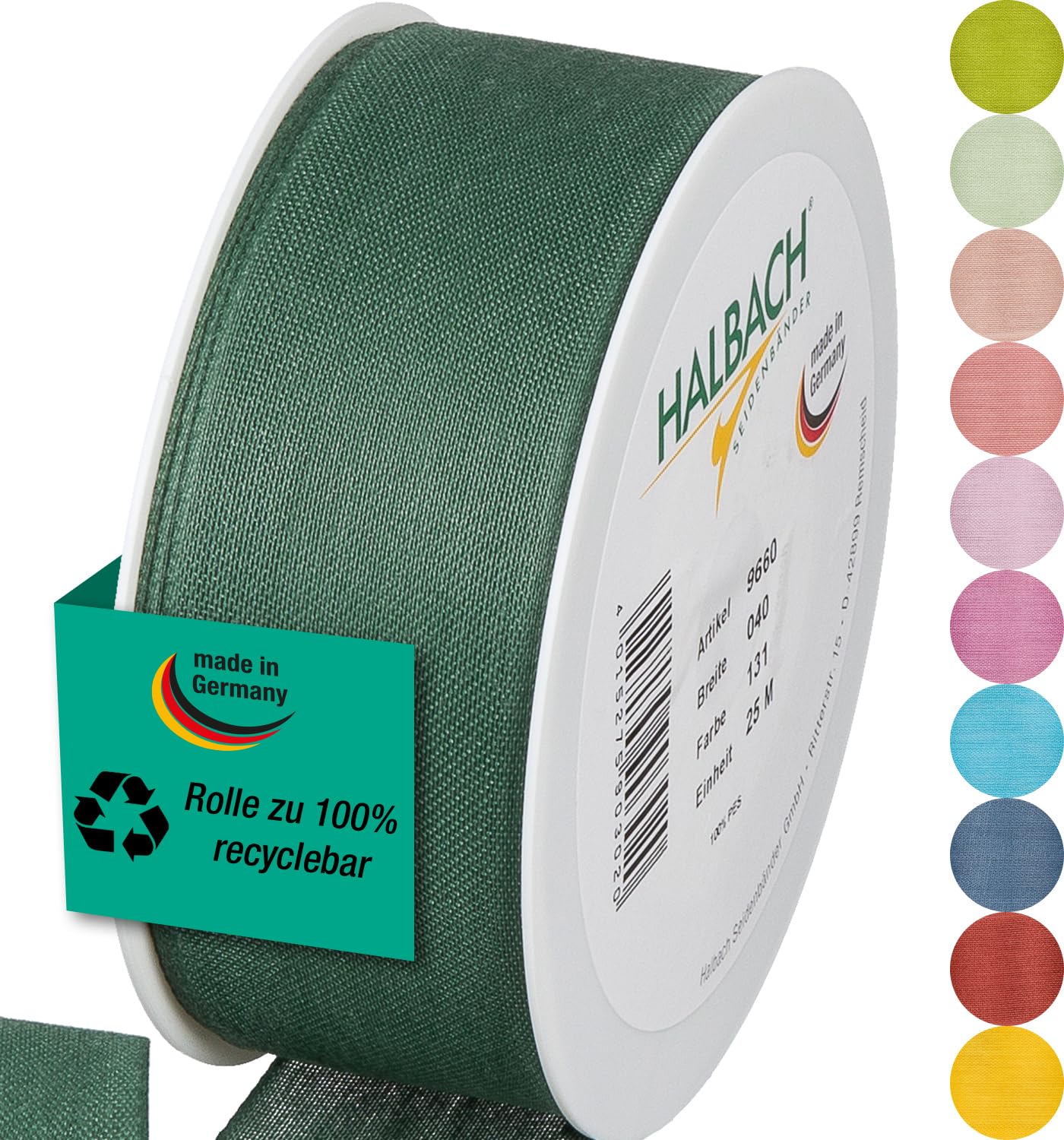 Halbach Seidenbänder Cadeaulint, breedte 40 mm, lengte 25 m, lint made in Germany, cadeaulinten in verschillende kleuren en breedtes, perfect voor verpakking en decoreren, kleur: wit