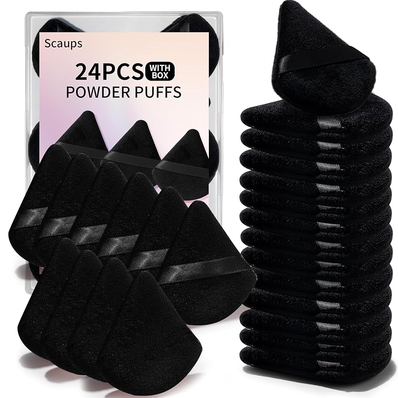 Scaups Puffs Triangulares para Pó e Maquiagem, 24 Unidades com Estojo