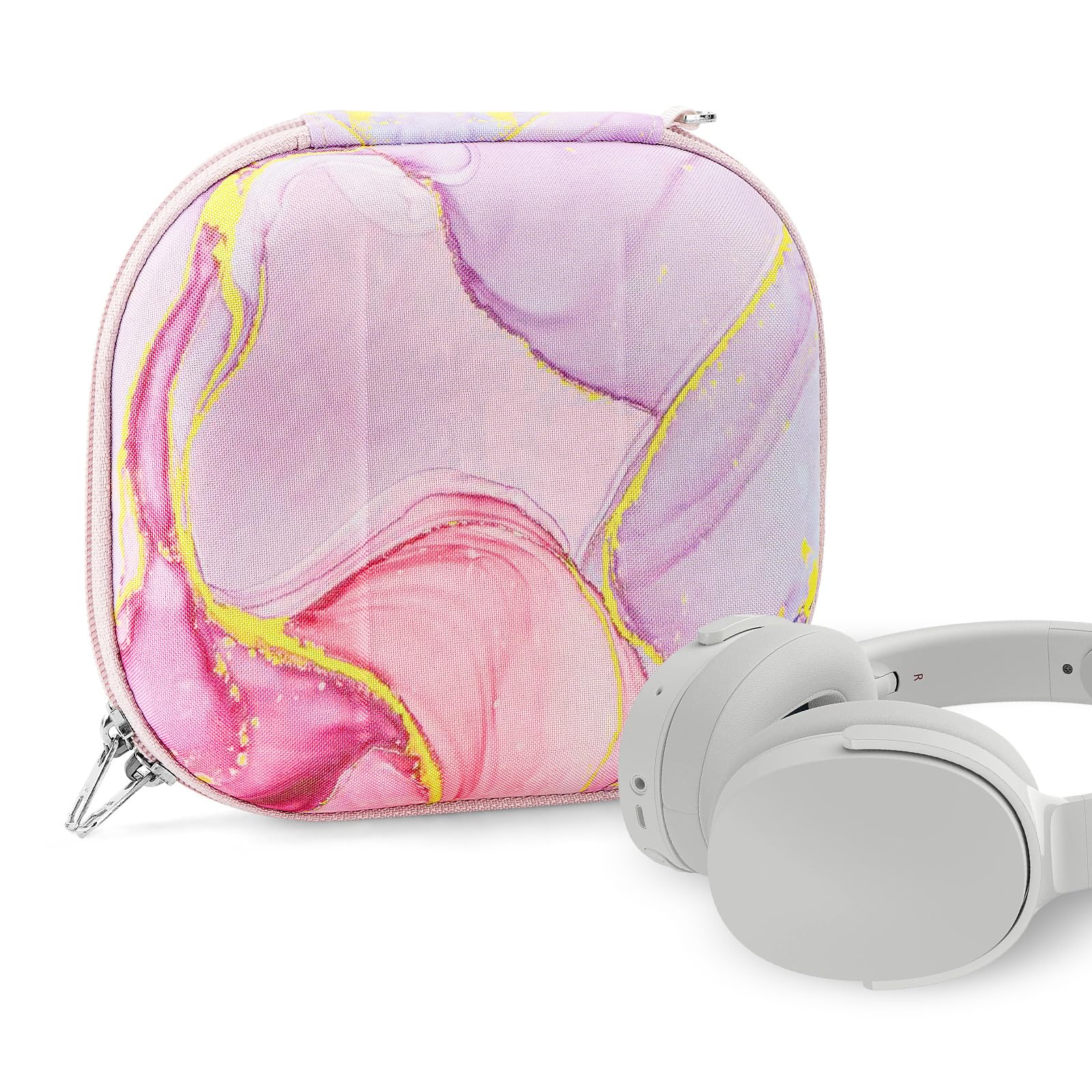 Geekria NOVA Headphones Case Compatible with Skullcandy Riff 2, Lowrider Case, Replacement Hard Shell Travel Carrying Bag with Cable Storage (Pink