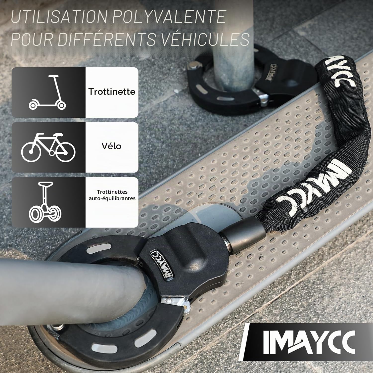IMAYCC Antivol Trotinette Electrique, 94cm Cadenas Trotinette Electrique avec Sac de Rangement, Antivol Scooter, Acier Trempé, Protection Vol pour Scooter Electriques, Vélo Électrique, Moto