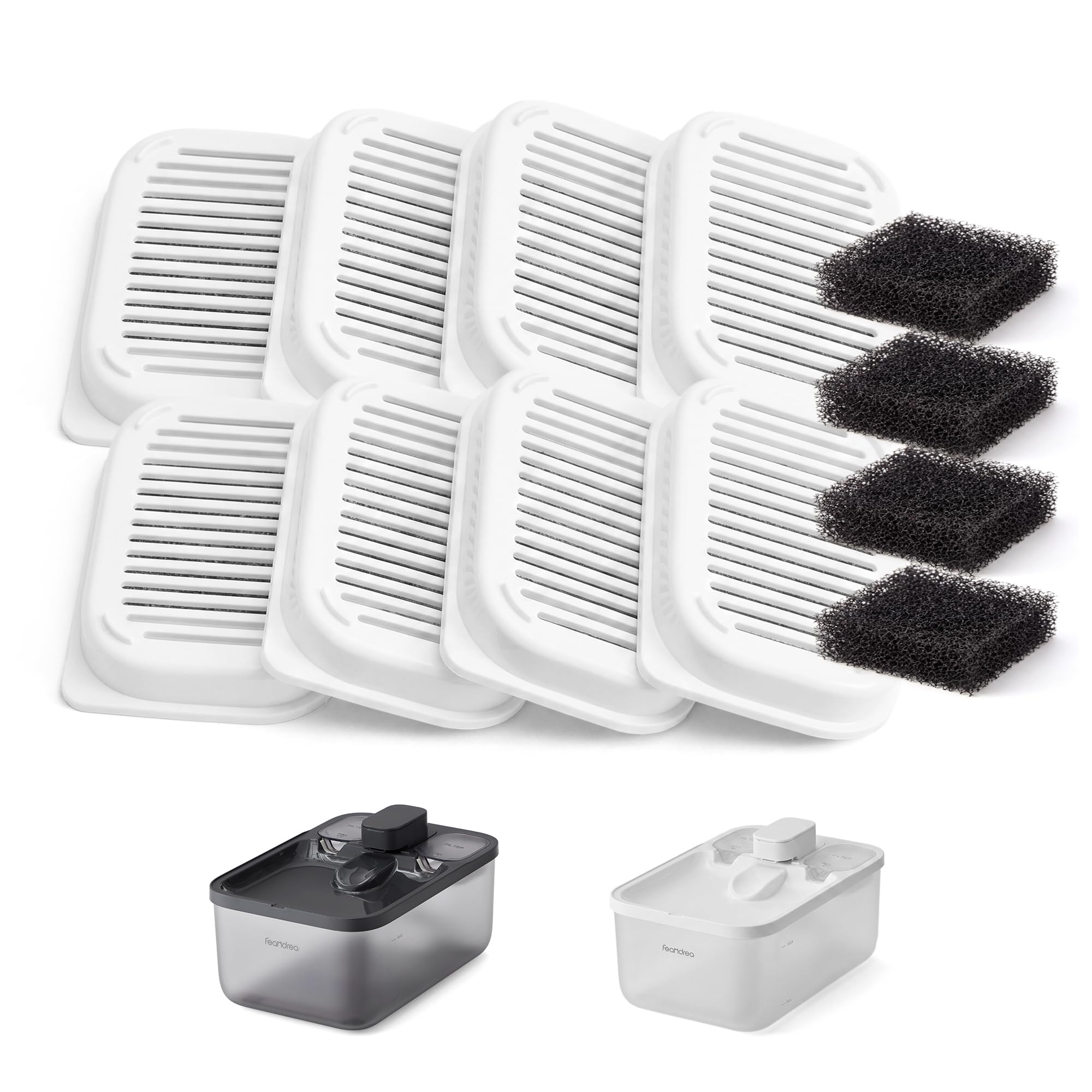 Feandrea Cat Water Fountain Filters, Replacement for PWF001 and PWF002, 4-Stage Filtration, 8 Filters and 4 Sponges, 6.6 x 4.7 x 1 cm, Cloud White, BOXAL Collection PWF003W101