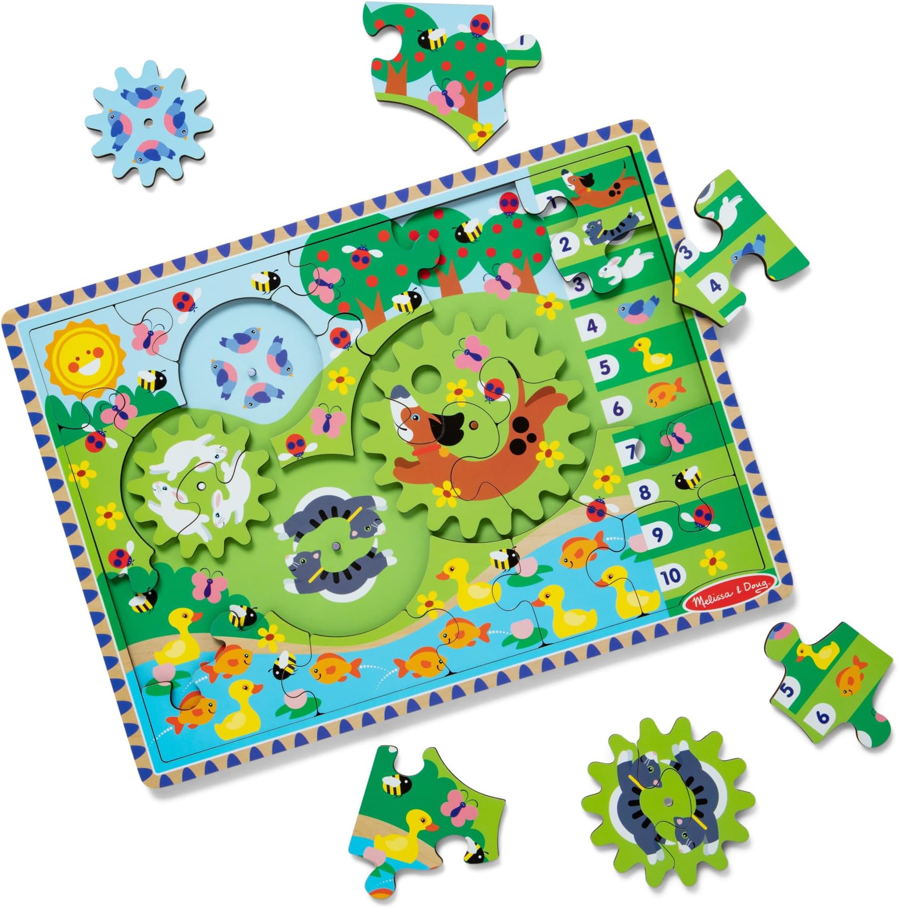 Wooden Animal Chase Jigsaw Spinning Gear Puzzle – 24 Pieces Wooden Puzzle for Toddlers and Preschoolers, for Boys and Girls Ages 3+