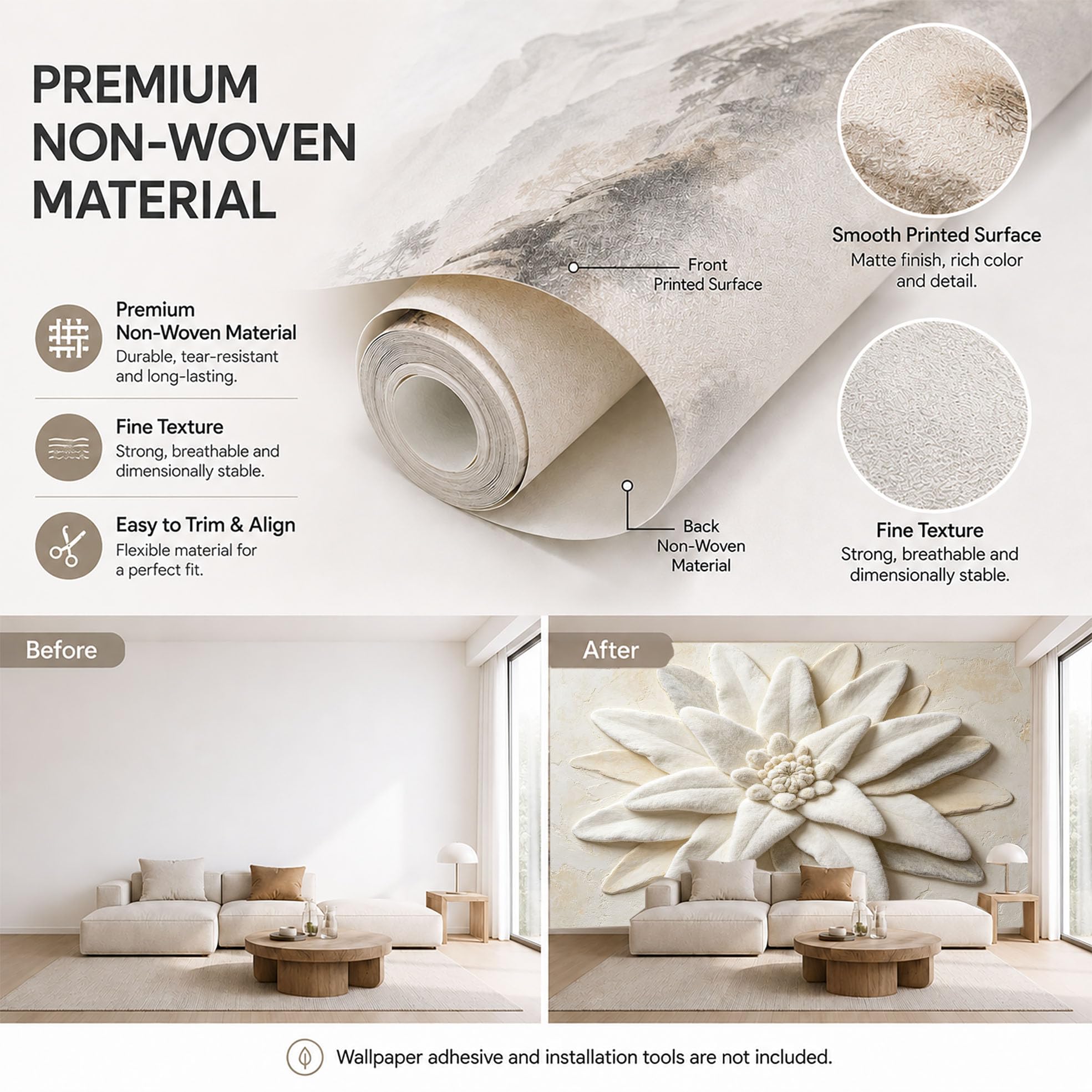 Ponadwymiarowy efekt 3D kwiat fototapeta nowoczesna elegancka warstwowa tapeta z włókniny 200 x 140 cm kremowa biel rzeźbiarski botaniczny kwiat pokrycie ścienne do sypialni salonu dekoracja ścian