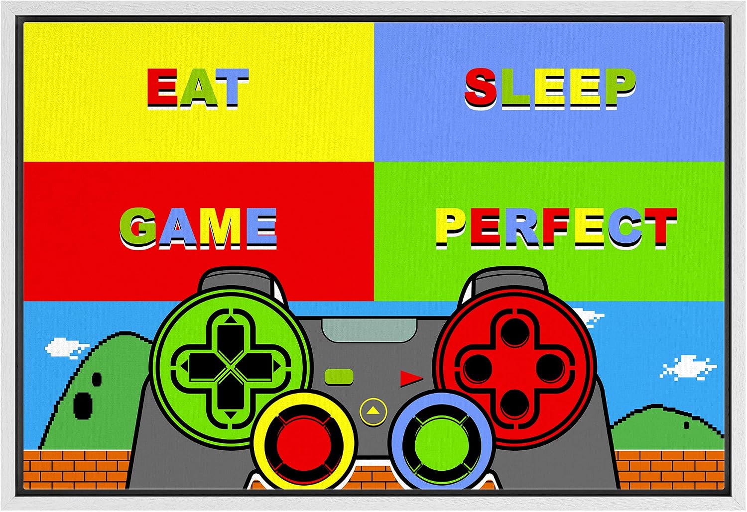 IDEA4WALL Framed Canvas Print Wall Art Videogame Typography Array Pop Culture Toys Illustrations Modern Art Contemporary Fun Ultra for Living Room, Bedroom, Office - 24"x36" White