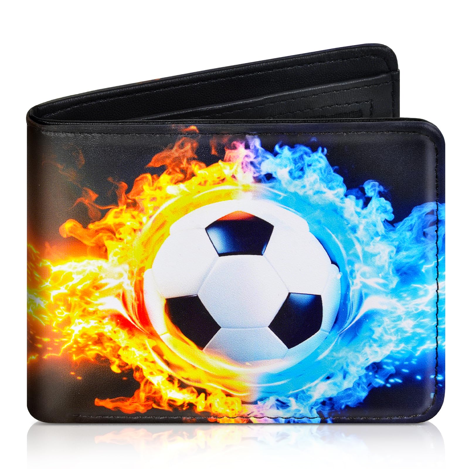 biueletter Kids Wallet for Boys, Cool Boys Wallet Funny Leather Bifold Wallet with Card Slots & ID Window for Toddlers Kids Teenager Birthday Christmas Gifts, Football-picture-13