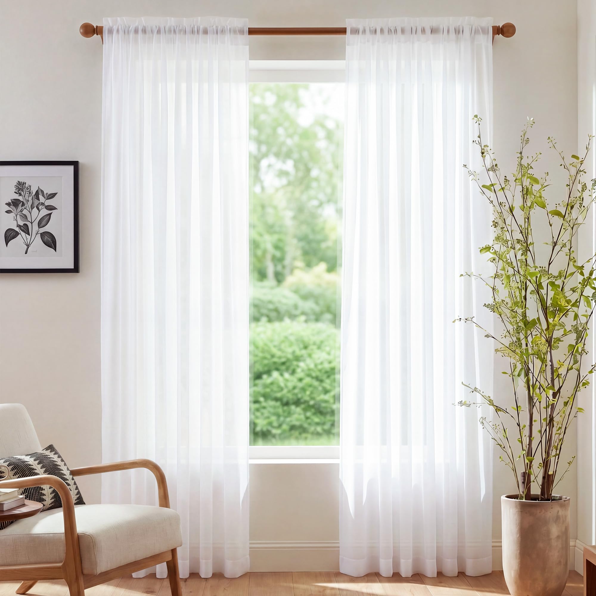 NICETOWN Ivory Sheer Curtains 96 Inches Long, W42xL96, 2 Panels