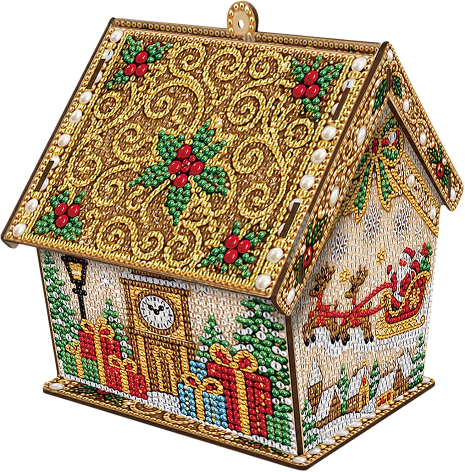 DIY Crystal Gem Painting Wooden Cabin Kit Holiday Wall Decor Gift