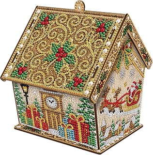Crystal Gem Art Wooden House Kit DIY Festive Hanging Ornament Decor | Full Craft Set Resin Gems Drill Pen Adhesive Box Guide Hangs on Tree Wall Window Or Door Frame
